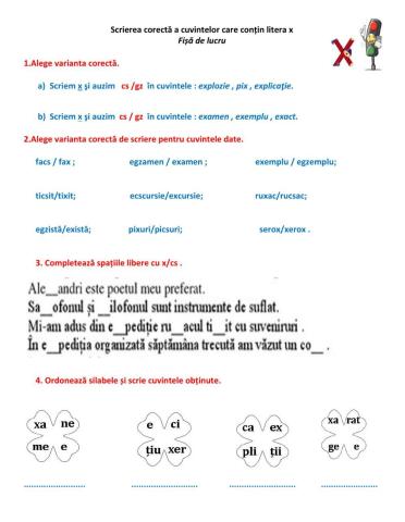 Scrierea corecta a cuvintelor care contin litera x