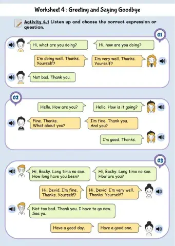 Worksheet 4 : Greeting and Saying Goodbye