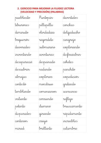 2.Fluidez Lectora (velocidad y precisión) palabras