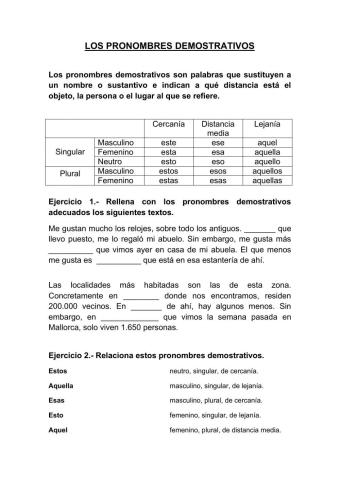 Los pronombres demostrativos