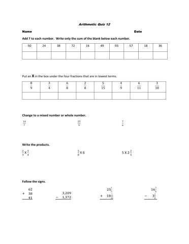 Arithmetic Quiz 12