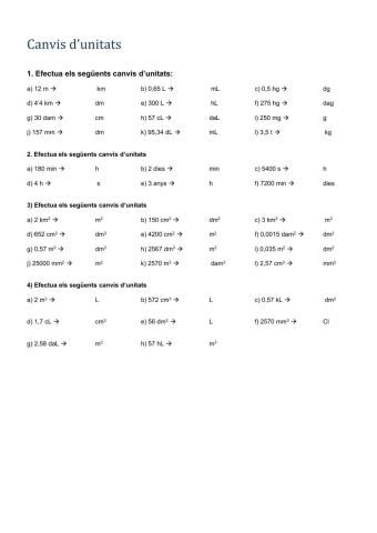 Exercicis CANVI D'UNITATS