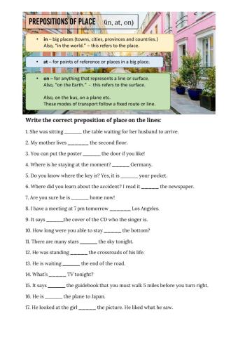 Prepositions of place - in, on, at