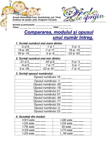 Compararea,modulul și opusul unui număr întreg