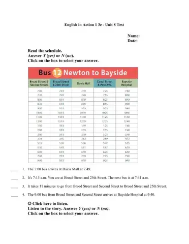 English In Action Unit 8 Test