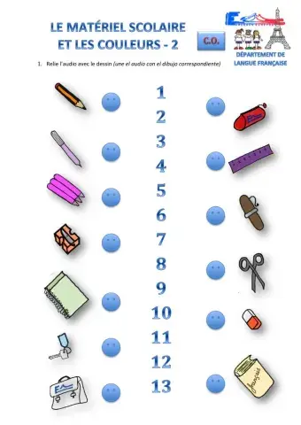 Matériel scolaire et les couleurs