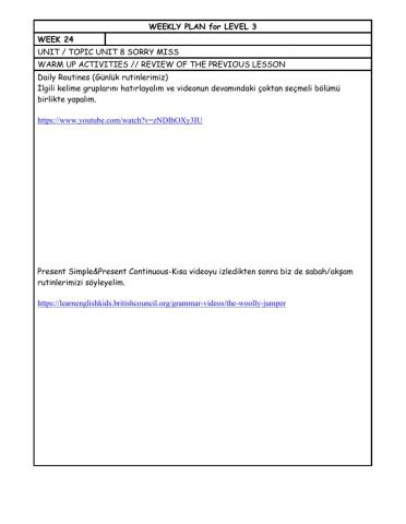 Level 3 Weekly Plan Week 24