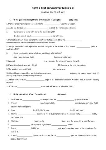 Form 8 Grammar test (units 6-9)