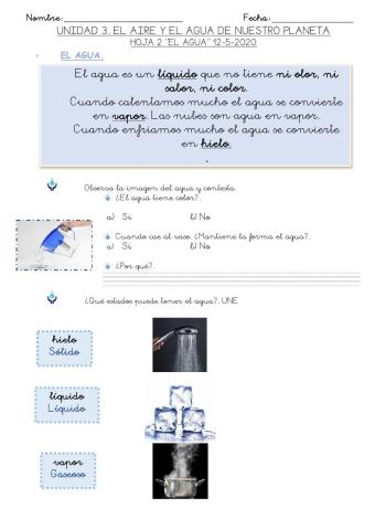 Hoja 2. EL AIRE Y EL AGUA. EL AGUA 12-5