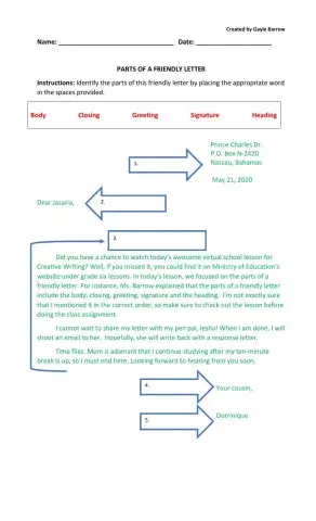 Parts of a Friendly Letter