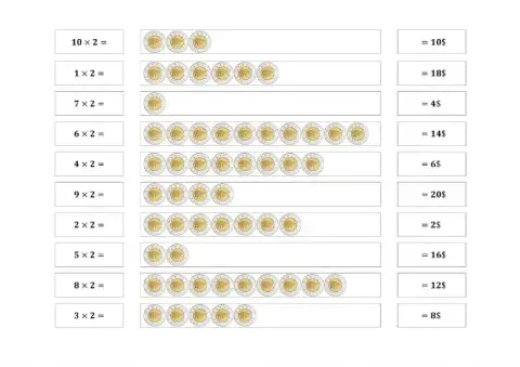Les pièces de 2 dollars et la table de 2