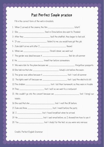 Past Perfect Simple practice