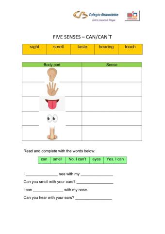 Five senses Can Can't