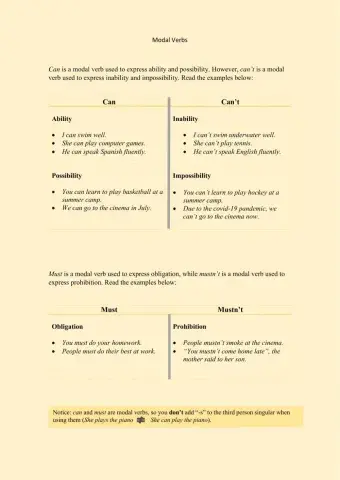 Modal verbs (can, must)