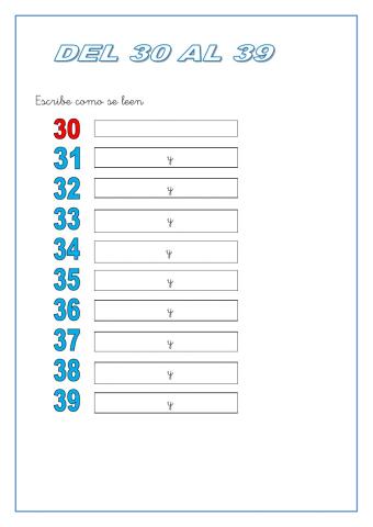 Numeros del 30 al 39