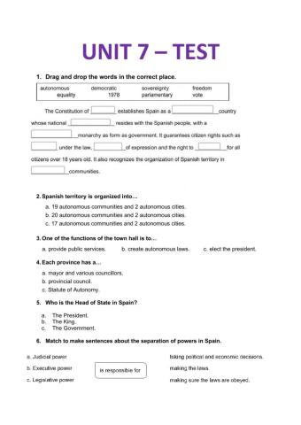 Unit 7 - Spain, a democratic country
