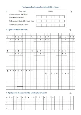 Noslēguma PD matemātikā 4.klasei