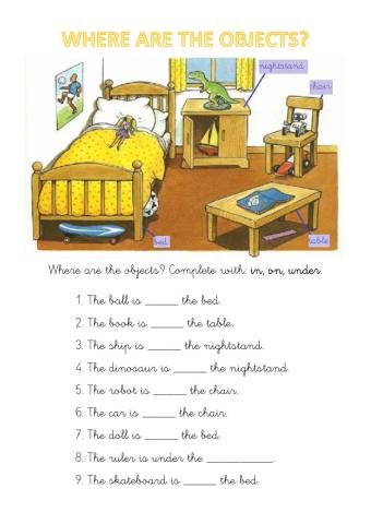 Prepositions: in, on, under.