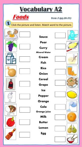 Vocabulary list A2 - foods 2