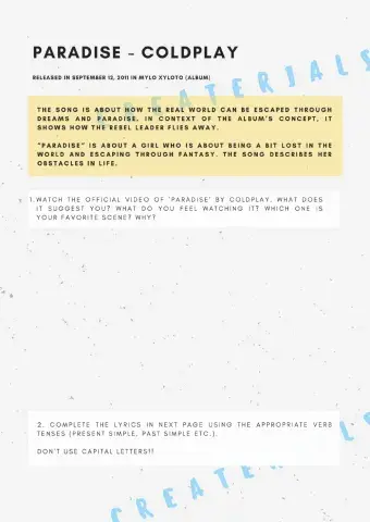 Coldplay Paradise: Tense Revision