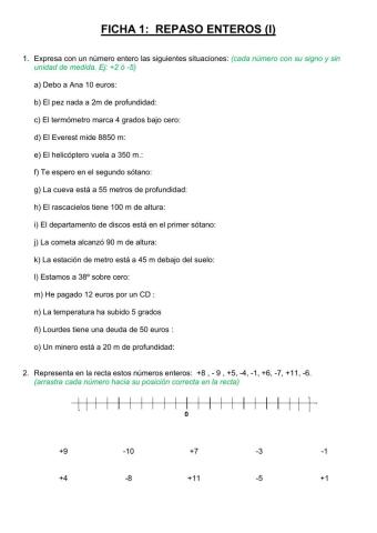 Números enteros I (Ordenación y operaciones básicas)