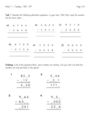 Column Subtraction 2a
