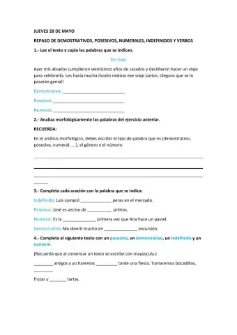 Repaso demostrativos, indefinidos, posesivos y verbos