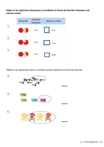 Ficha matemáticas fracciones