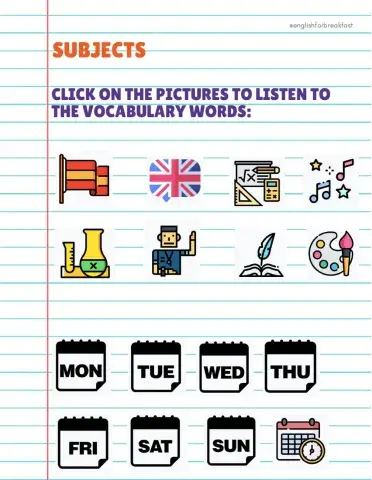 Subjects and days of the week