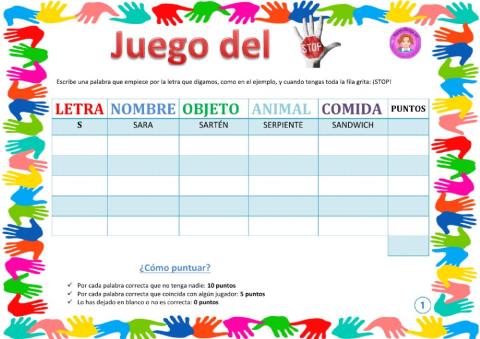 Juego del stop. Nivel 1