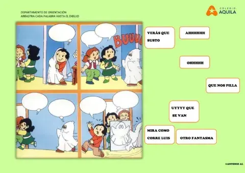 Arrastra las frases de los bocadillos del comic