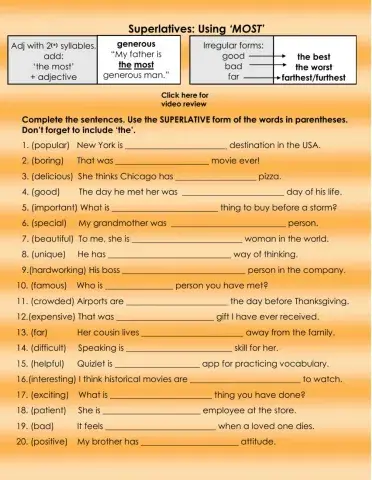 Grammar: Superlatives ('most' only)