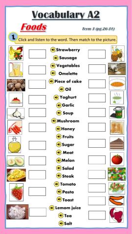 Vocabulary list A2 - foods 3