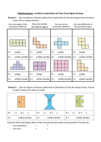 Périmètre et aire - je détermine et je compare