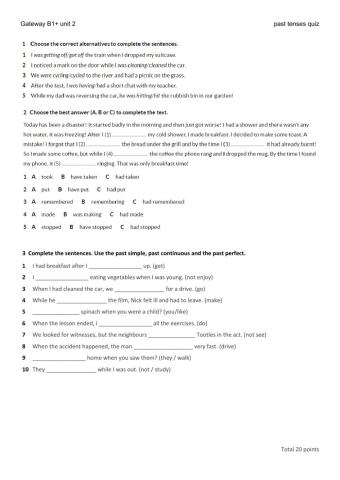 Gateway B1+ past tenses quiz