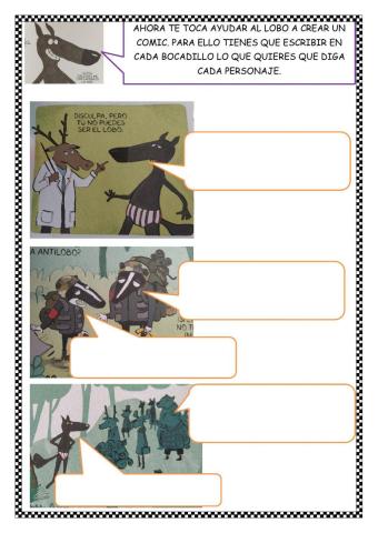 Crea un comic con el lobo en calzoncillos