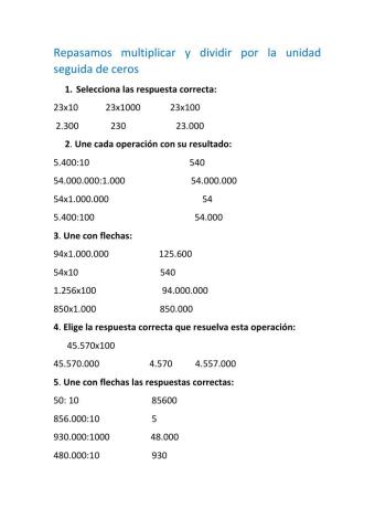 Repaso multiplicación división unidad seguida de cero