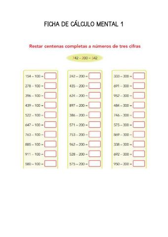Ficha de Cálculo mental 1