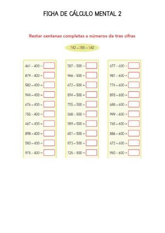 Ficha de Cálculo mental 2