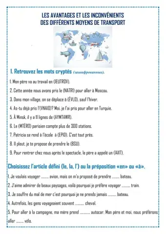Les avantages et les inconvénients des moyens de transport. 5 classe
