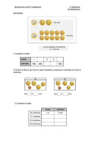 Ejercicios de repaso de euros y céntimos