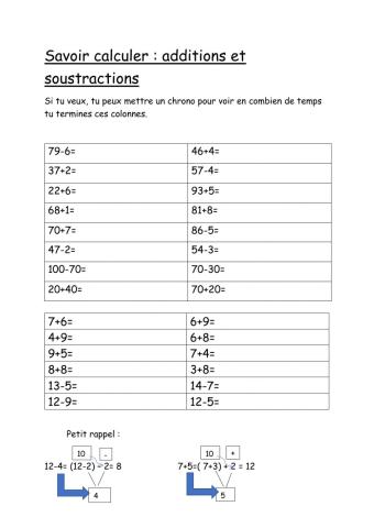 Addition et soustraction dans 100