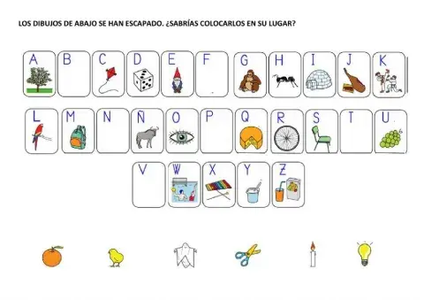 Coloca cada dibujo en su inicial