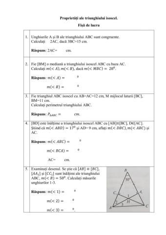 Proprietăți ale triunghiului isoscel.