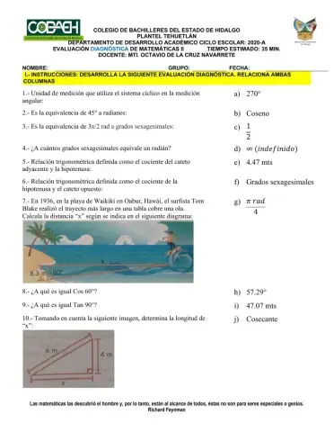 Diagnóstico Razones Trigonométricas