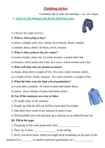 Clothes and clothing style. Listening.