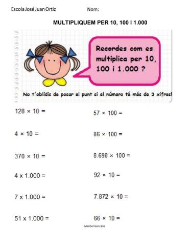 La multiplicació per 10,100 o 1.000 (2)
