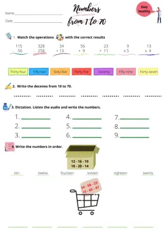 Numbers from 1 to 70
