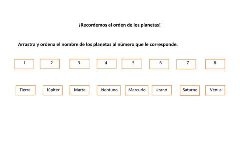 El nombre de los planetas y su orden