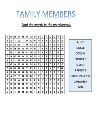 Family members - wordsearch
